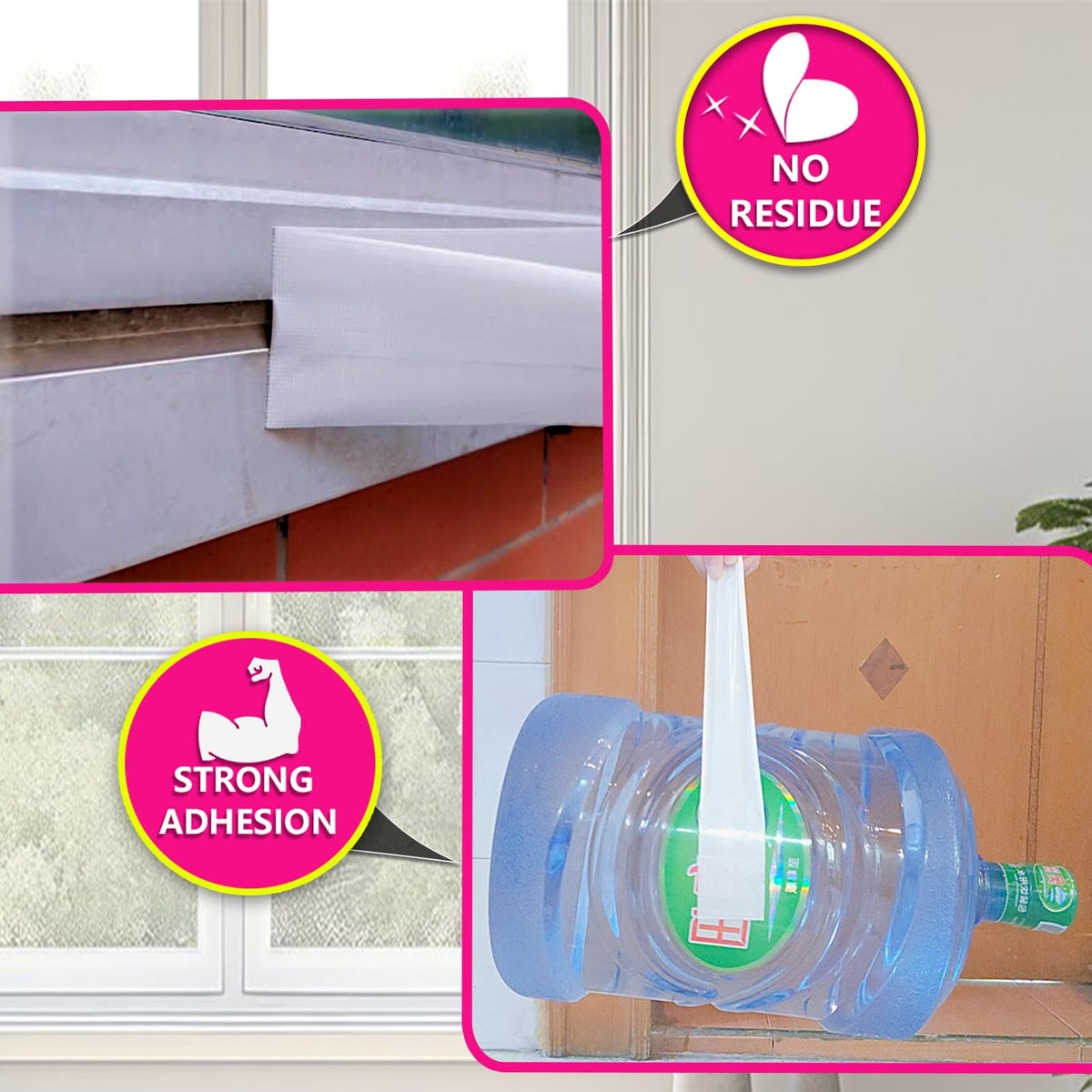 WENSSKKU white sealing tape applied along window frames for airtight efficiency.