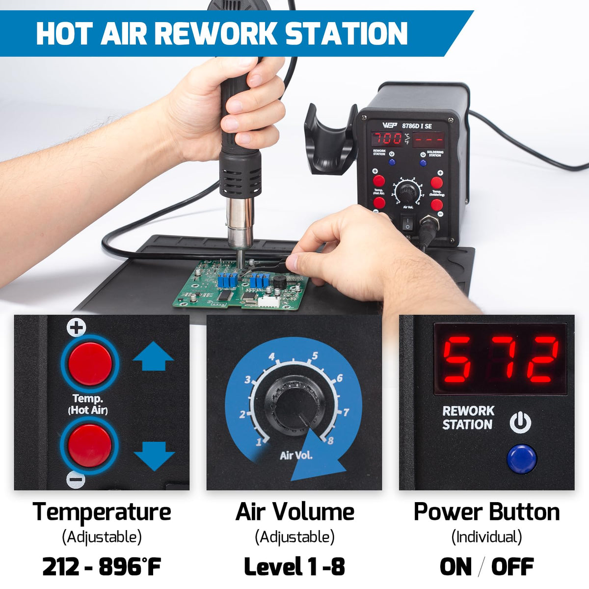WEP 8786D-I-SE hot air nozzle set enables versatile rework options