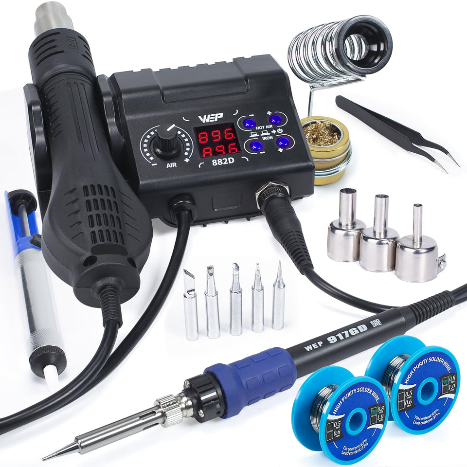 WEP 882D soldering station front display shows precise temperature and mode for easy setup