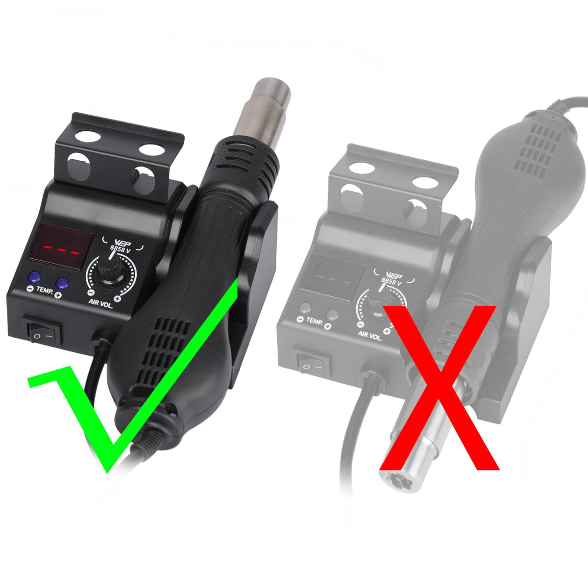 WEP 8858-V accessories pack complements setup with essential tools.