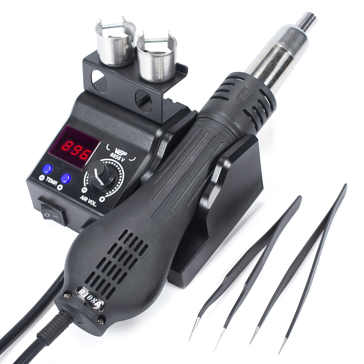 WEP 8858-V hot air station front view demonstrates ergonomic design with integrated holders.