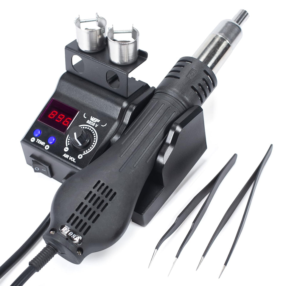 WEP 8858-V hot air station front view demonstrates ergonomic design with integrated holders.