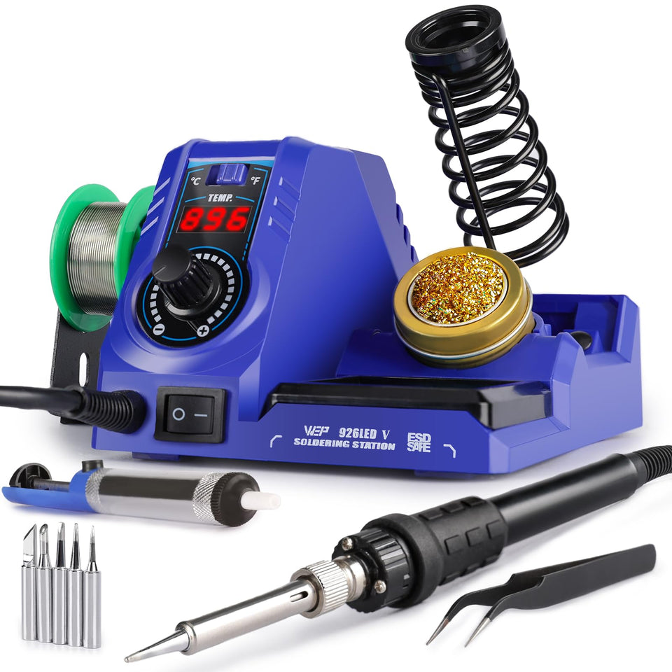 WEP 926LED V3 soldering station front view with integrated holder for space-saving use
