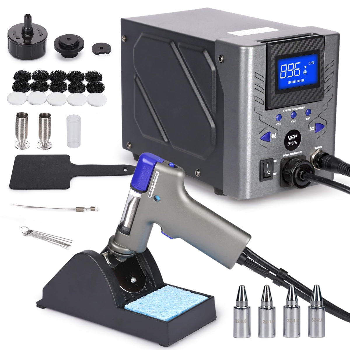 WEP 948D-I desoldering station front view shows sturdy build for frequent PCB tasks