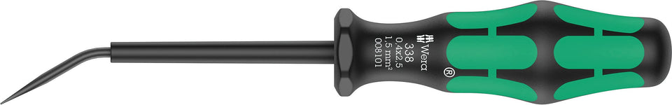 Wera 05008101001 curved blade in a terminal block for easy spring terminal actuation.