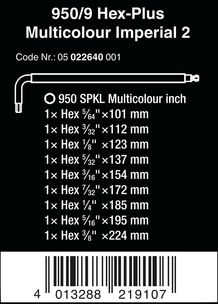 Wera L-keys color-coded for quick identification