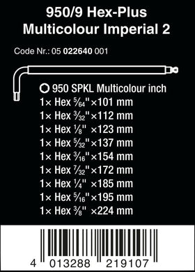 Wera L-keys color-coded for quick identification