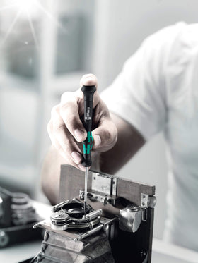 Wera Kraftform Micro slim fast-turning zone speeds screwdriving in tight spaces.