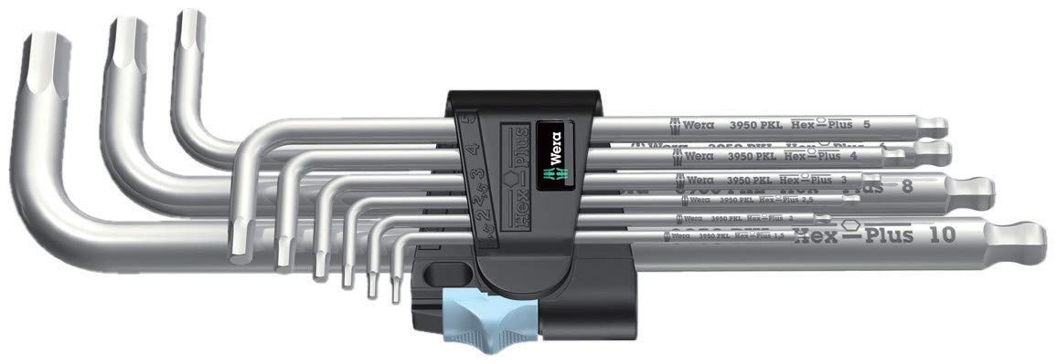 Wera 3950 PKL/9 stainless hex key set boosts rust resistance on stainless fasteners.