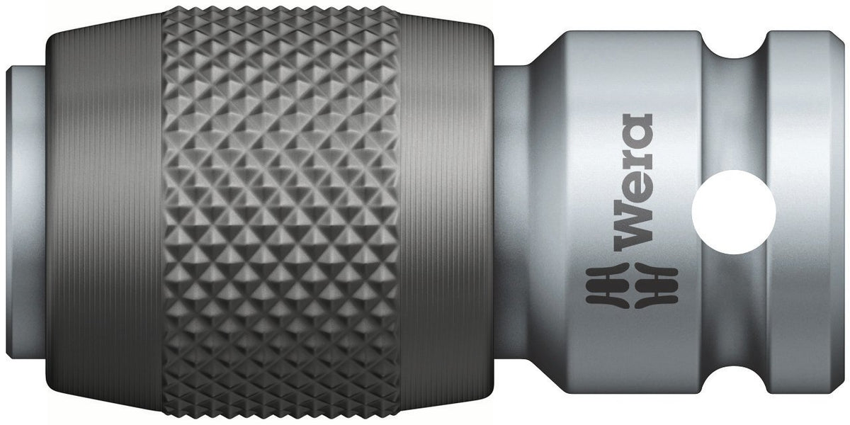 Wera 5042750001 female square adaptor with quick-release chuck enables fast, wobble-free bit changes.
