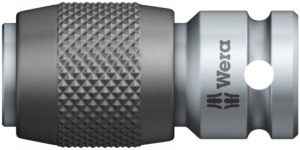 Wera 5042750001 female square adaptor with quick-release chuck enables fast, wobble-free bit changes.