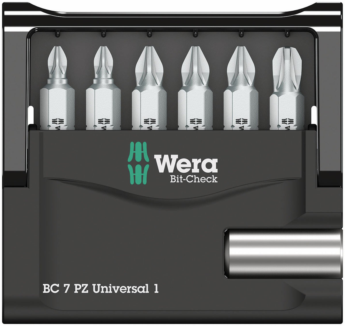 Slide-switch design enables one-handed access to the bits.