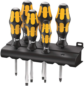 Wera 932/6 Kraftform Plus screwdriver set mounted on rack for easy access