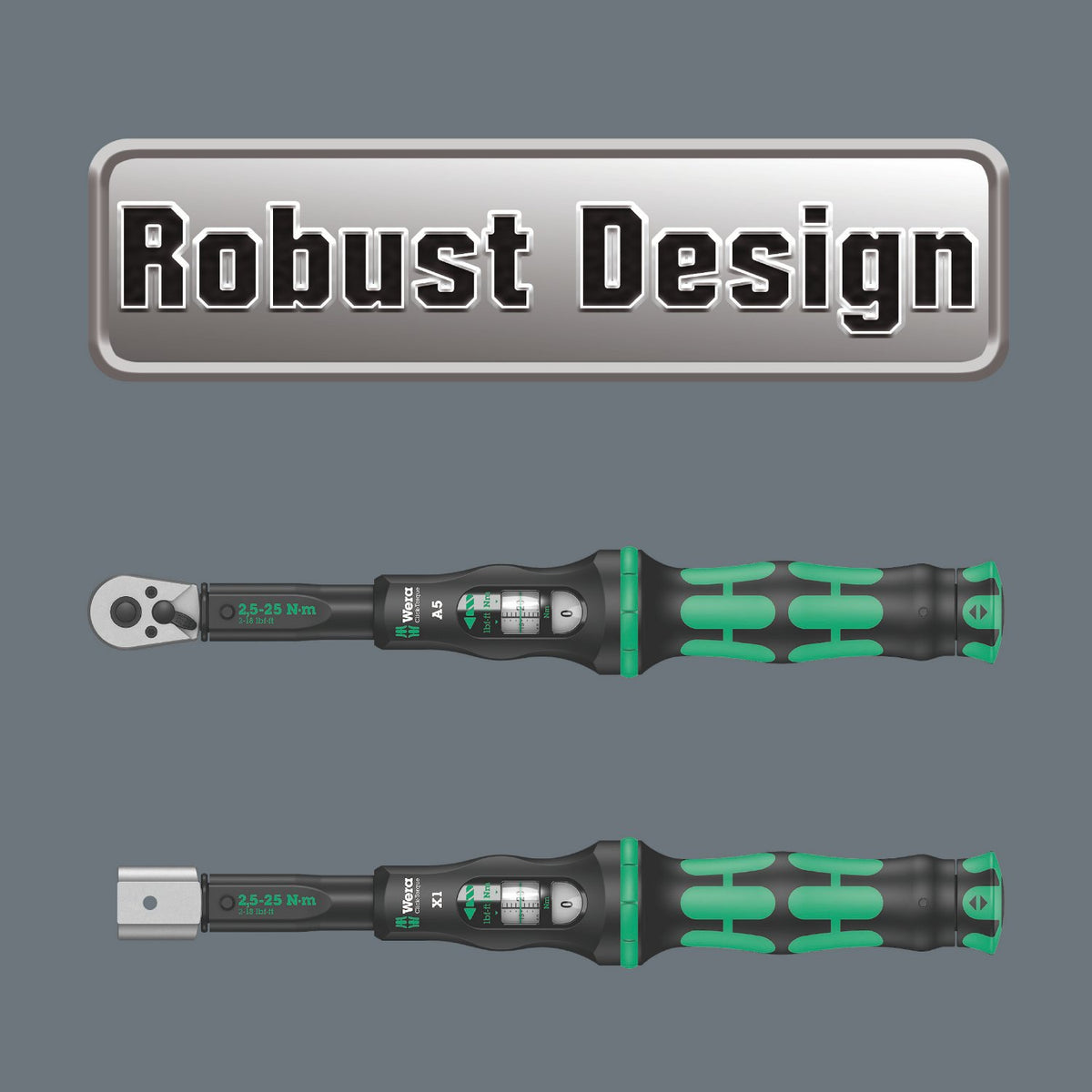 Wera Click-Torque A 5 ergonomic two-component handle designed for right-hand users