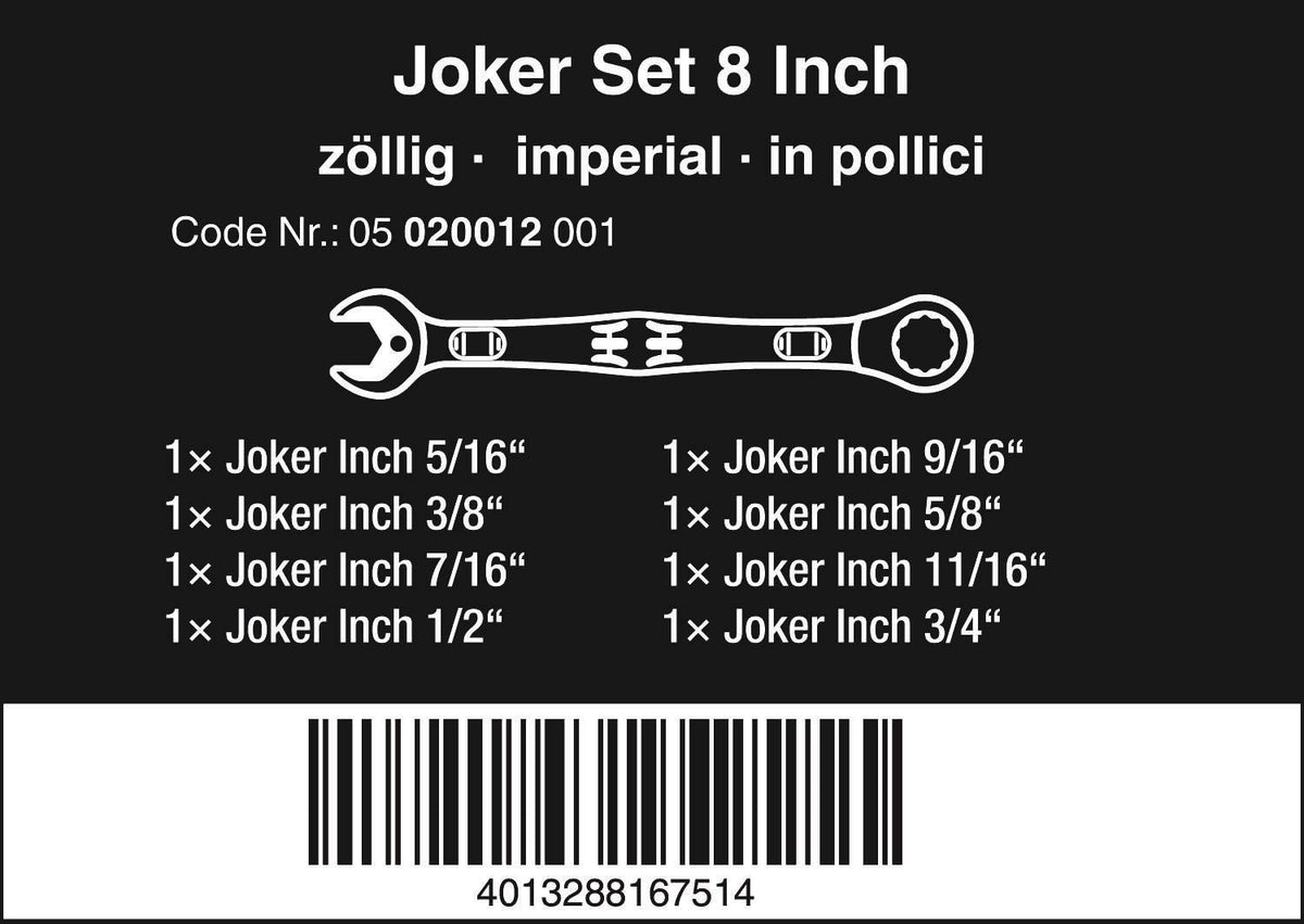 Wera Joker 8pc imperial wrench set depth stop maintains alignment