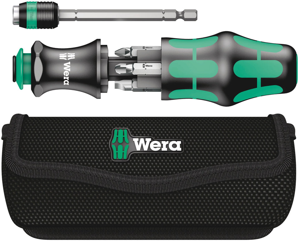 Wera KK25 replacement-type driver bit set with integrated storage for quick access.