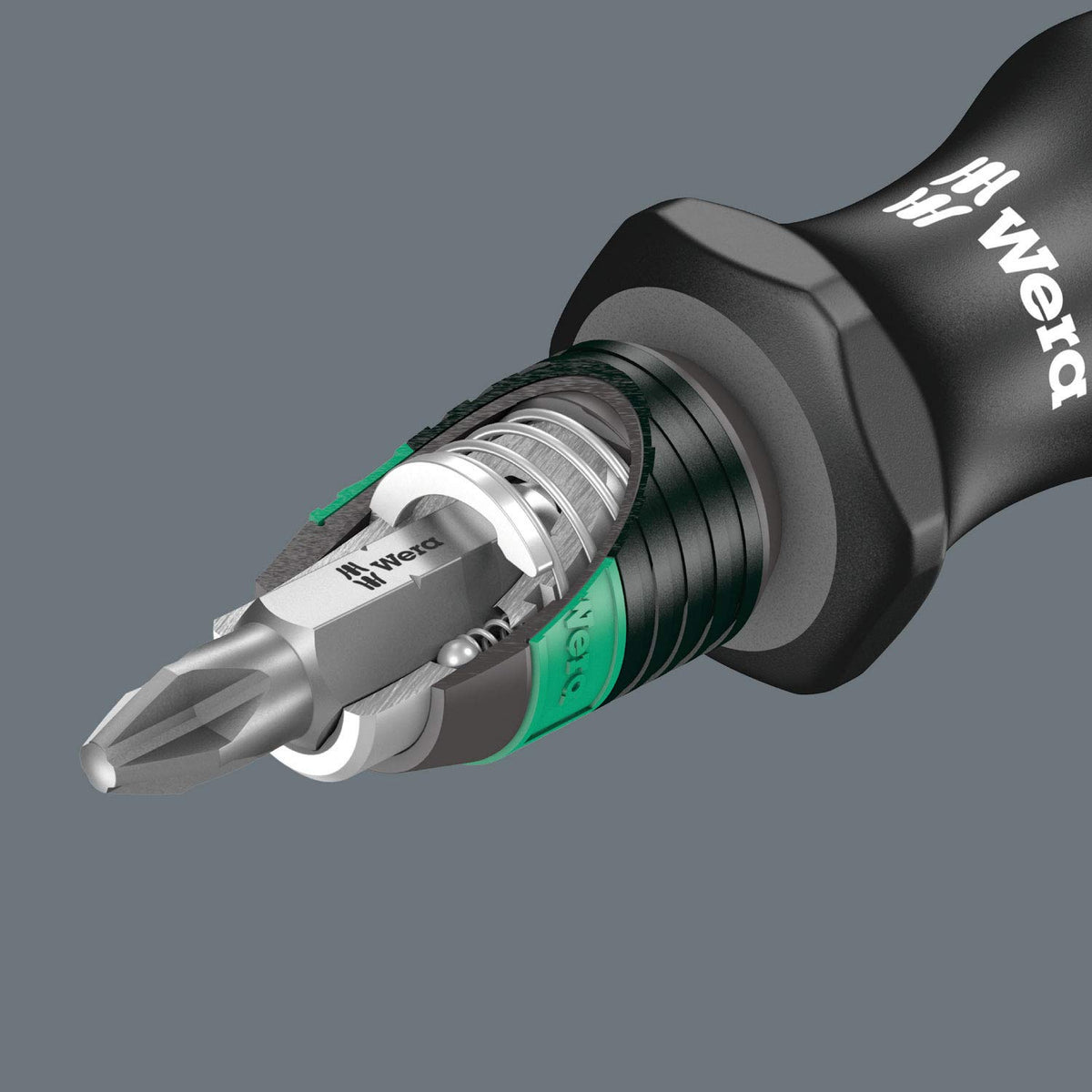 Wera KK25 two-position bayonet blade retracts for compact storage.