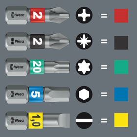 Wera Kraftform Kompakt Stubby six bits stored in handle for convenience