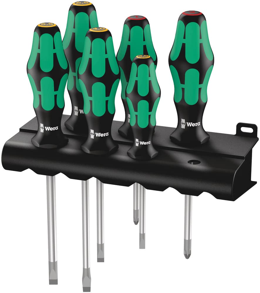 Wera Kraftform Lasertip rack with 6-piece set enables quick access.