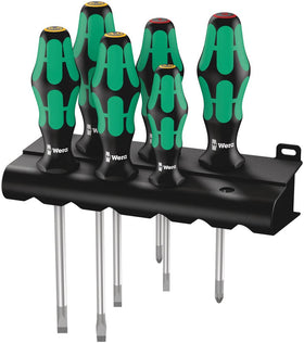 Wera Kraftform Lasertip rack with 6-piece set enables quick access.