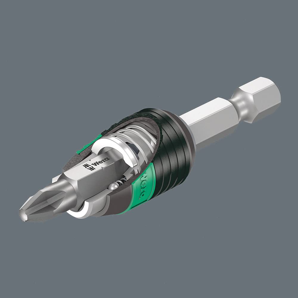 Wera Rapidaptor magnetic bit holder keeps bits steady during drilling tasks.