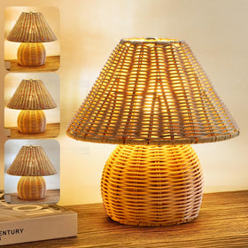 WERFOP bamboo table lamp front view shows artisan craftsmanship and cozy ambiance.