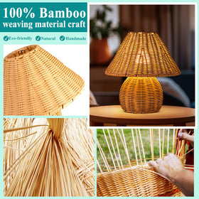 WERFOP bamboo table lamp side-angle view emphasizes vintage wicker texture and warm glow.