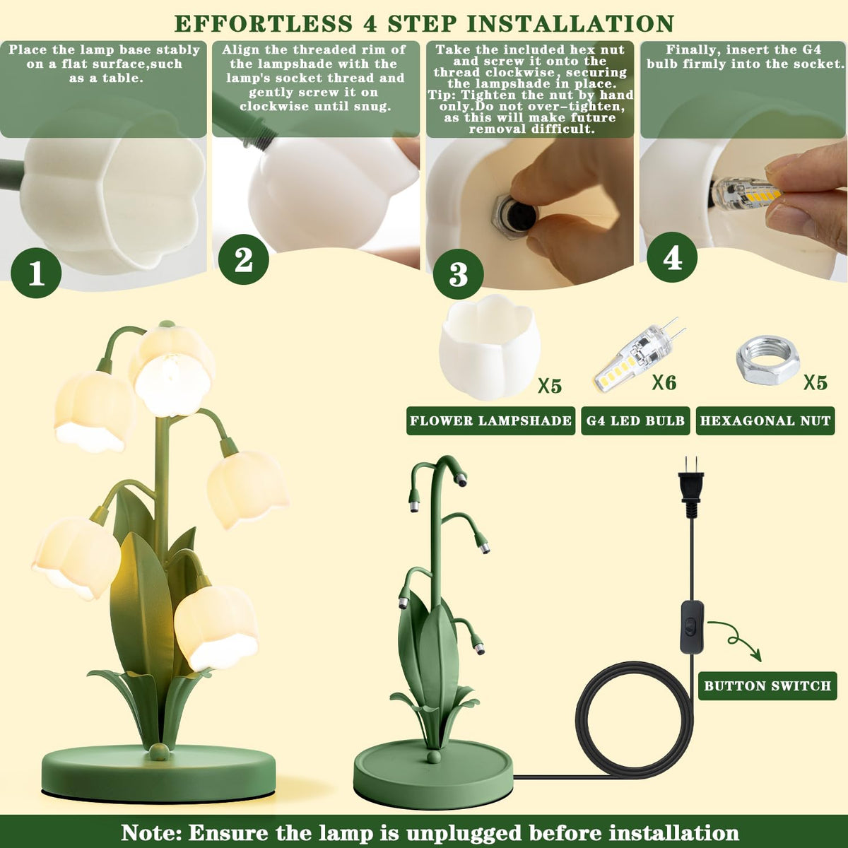 Werfop Lily of the Valley lamp installation step enabling easy setup.