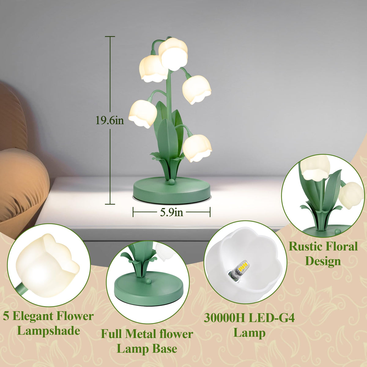 WERFOP Lily of the Valley lamp green glow for warm, inviting lighting.