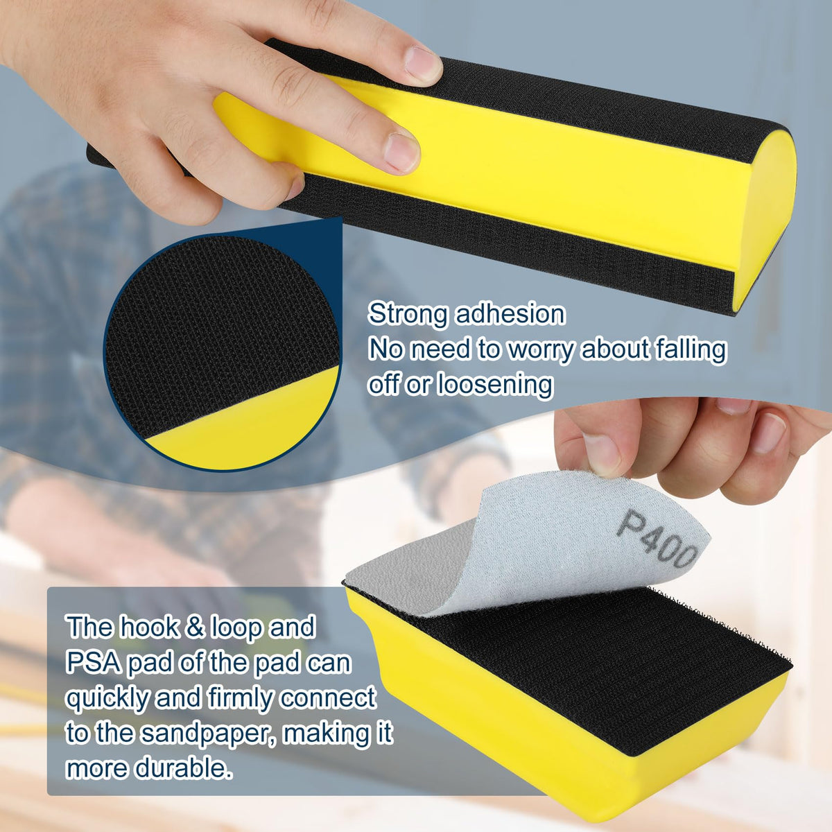 Werhoo auto body sanding block with hook-and-loop and carabiner prevents slips