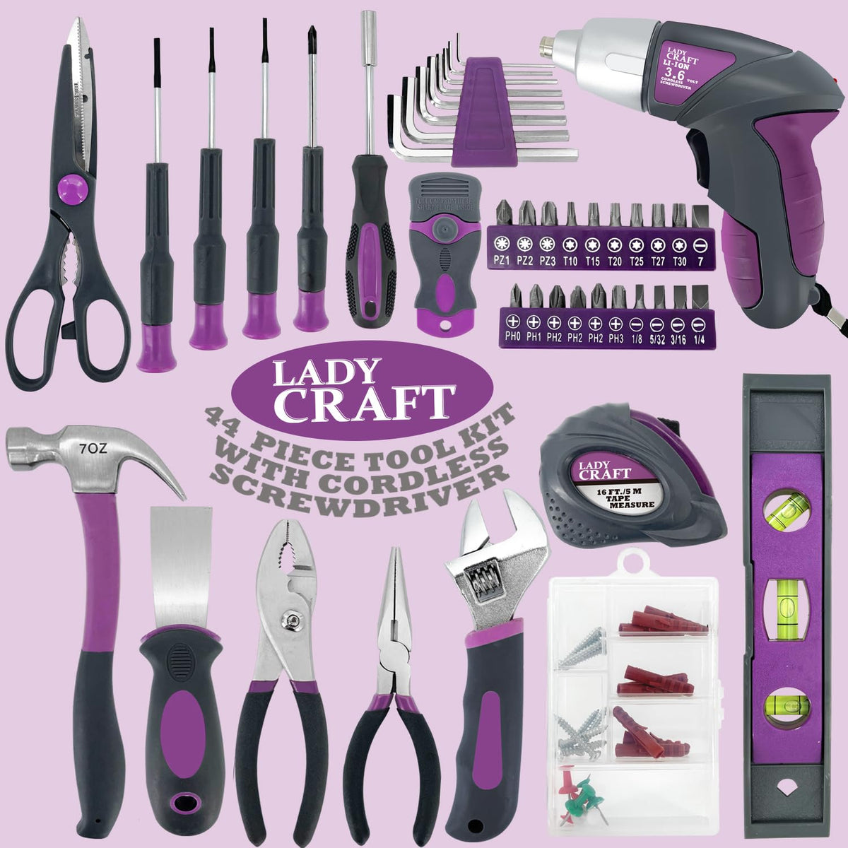 Werktough pink cordless screwdriver with charger and bits for quick repairs