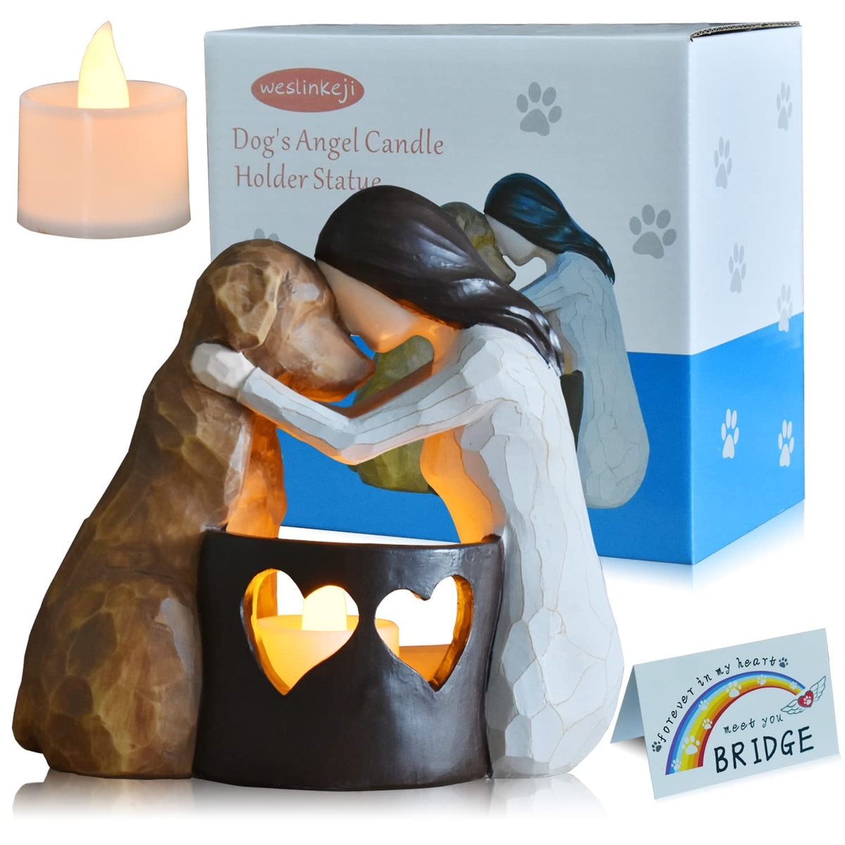 weslinkeji dog memorial gift statue with LED candle for remembrance