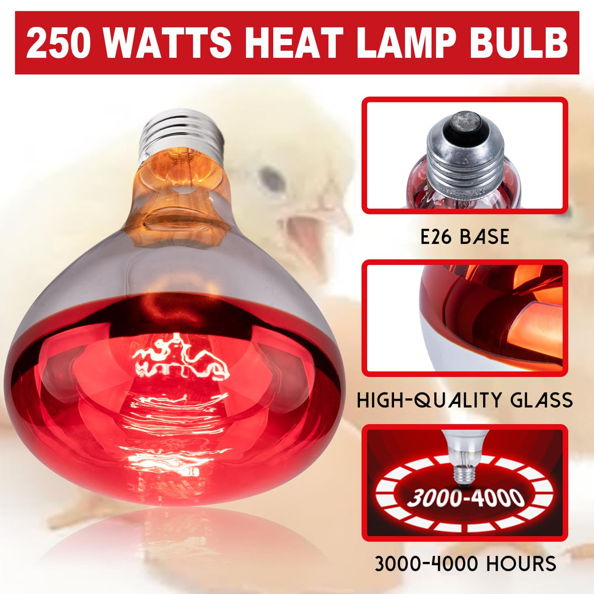 Wesome Lighting 6 pack 250W heat lamp bulb infrared reflector boosts quick even heat