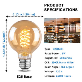 Wesome Lighting amber glass bulb with 2500K warm white glow for cozy spaces.