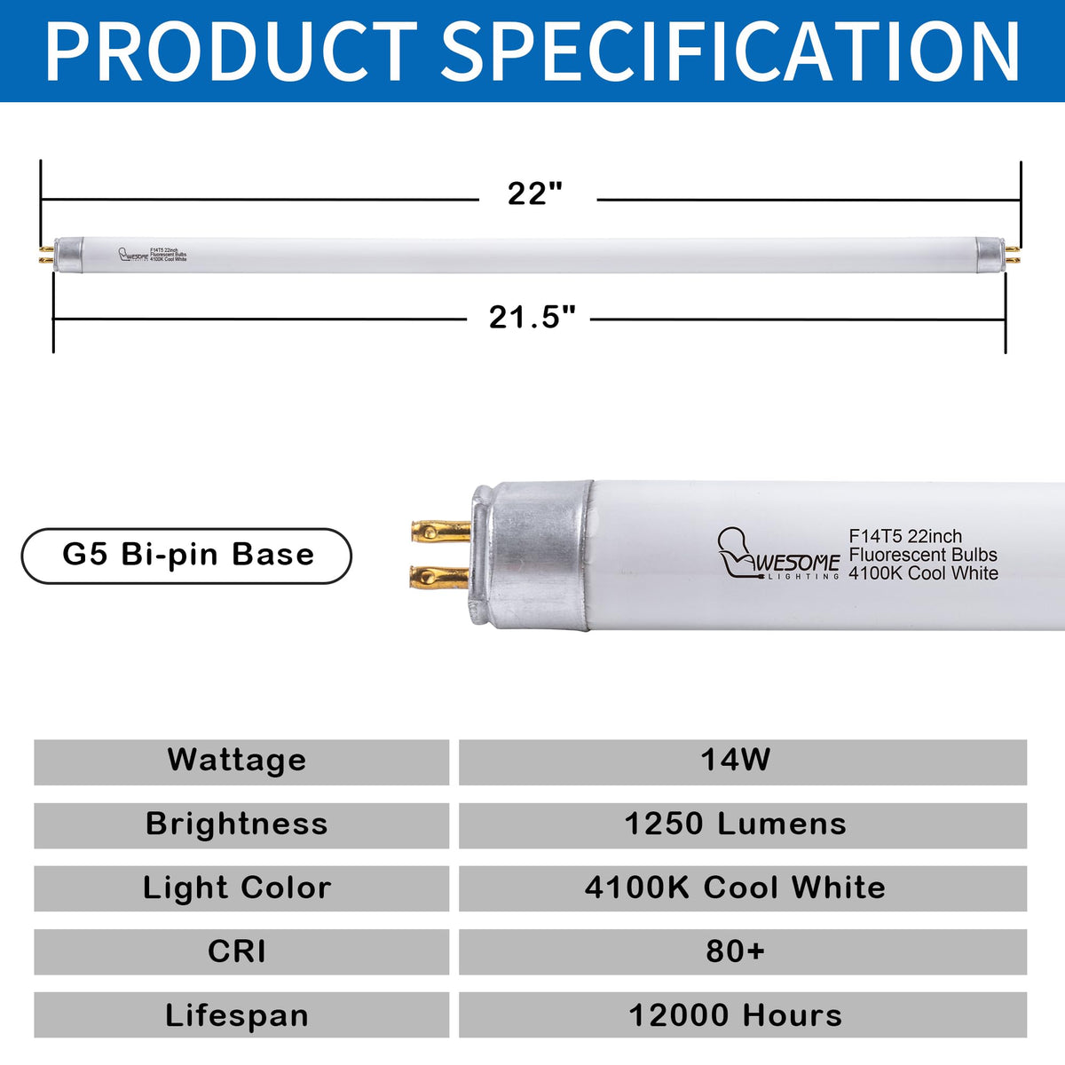 Wesome Lighting F14T5/CW bulb in socket shows easy replacement and quick upgrade.