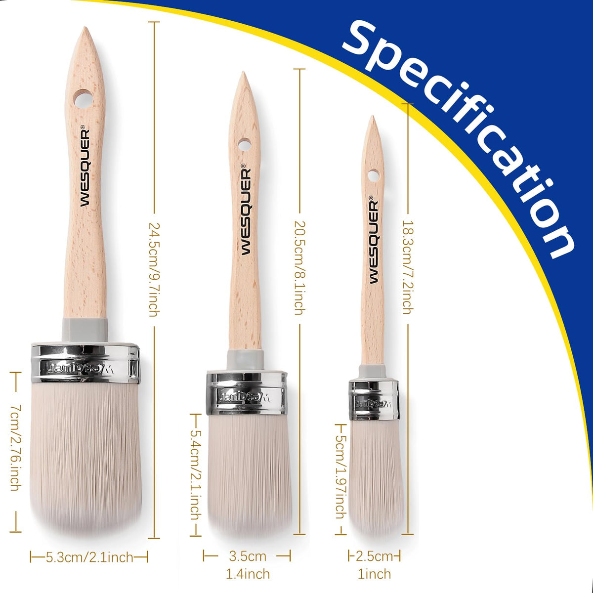 Wesquer Chalk Paint Brush Round 1.4 Inch for precise edge work