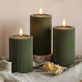West Ivory 6 inch fluted ribbed LED pillar candle for ambient mantel lighting