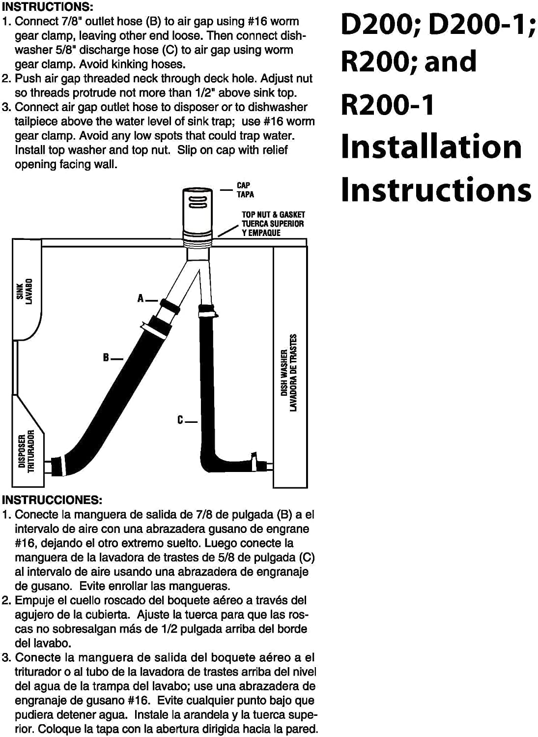 Westbrass A200-1-62 installation-ready air gap cap for flush sink mounting.
