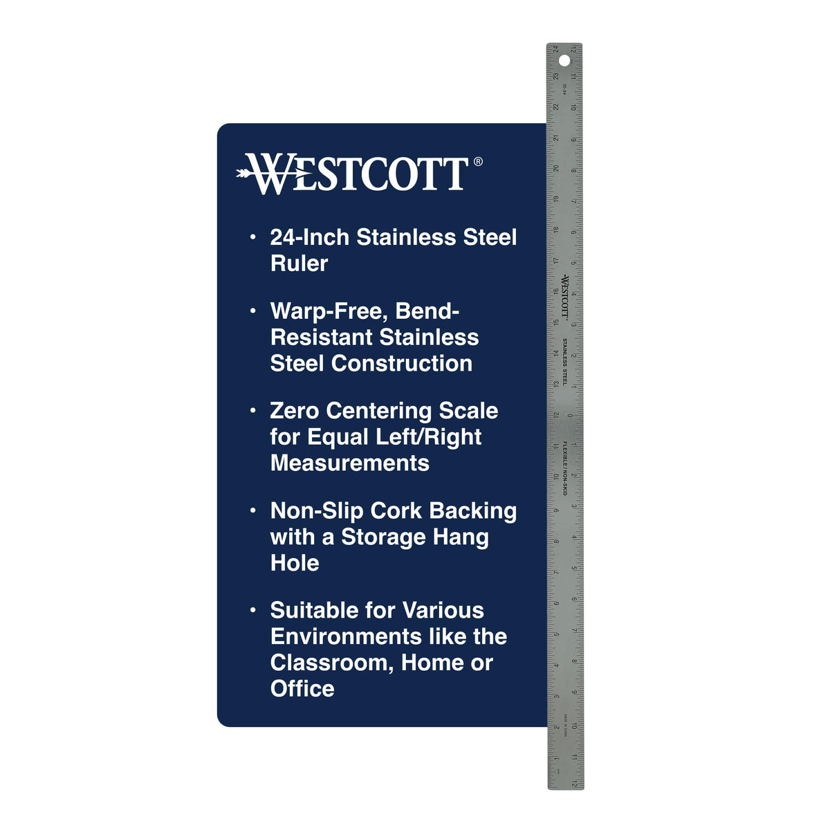 Westcott 24 inch ruler with zero center and etched markings for readability