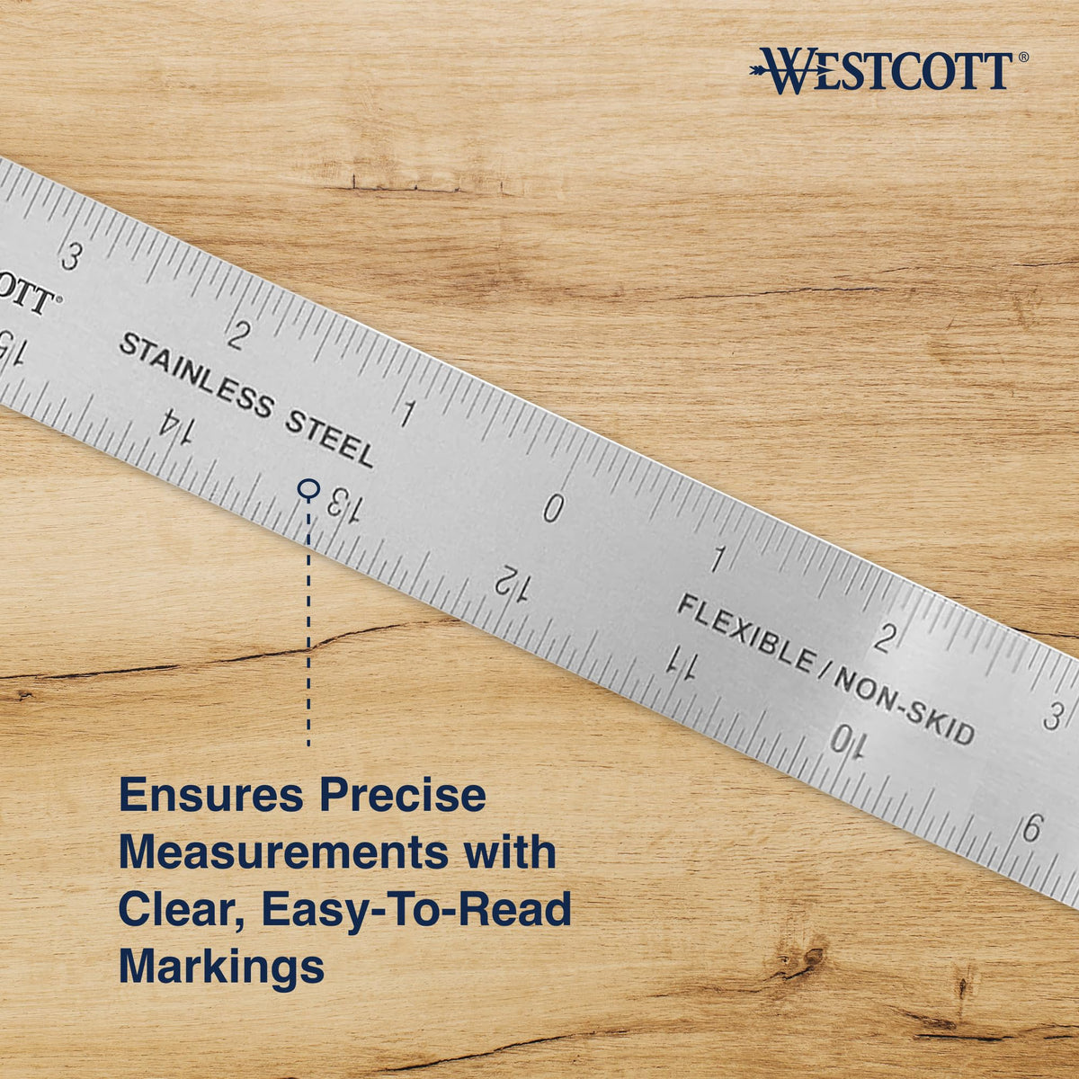 Westcott cork backed ruler offers stable, non-slip grip during marking