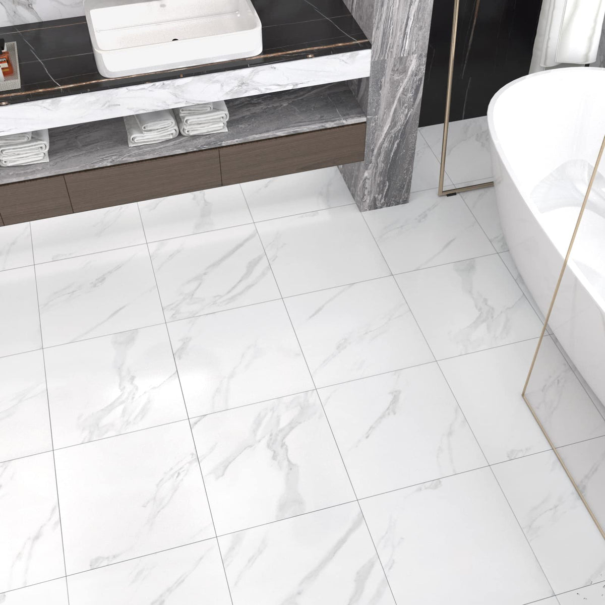 WESTICK tile in bathroom/kitchen showing waterproof, easy-install design