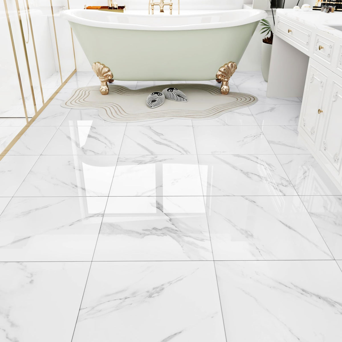 WESTICK white marble peel-and-stick floor tile ready for a quick DIY upgrade