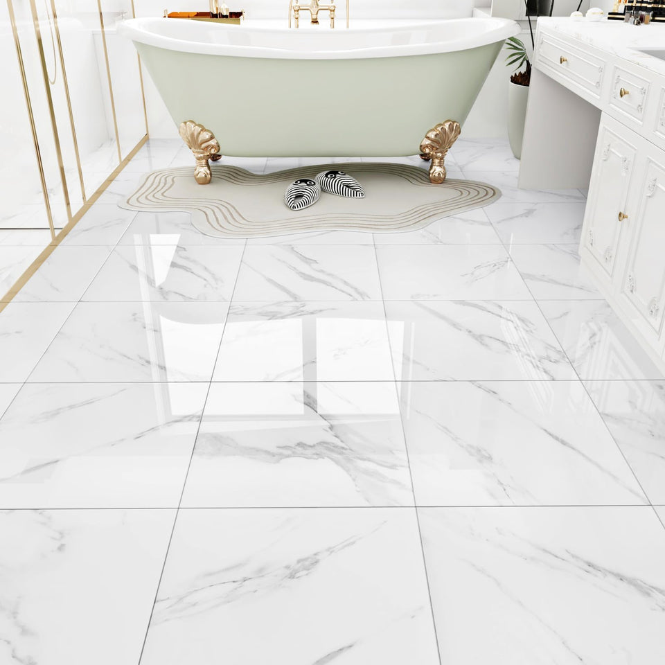 WESTICK white marble peel-and-stick floor tile ready for a quick DIY upgrade
