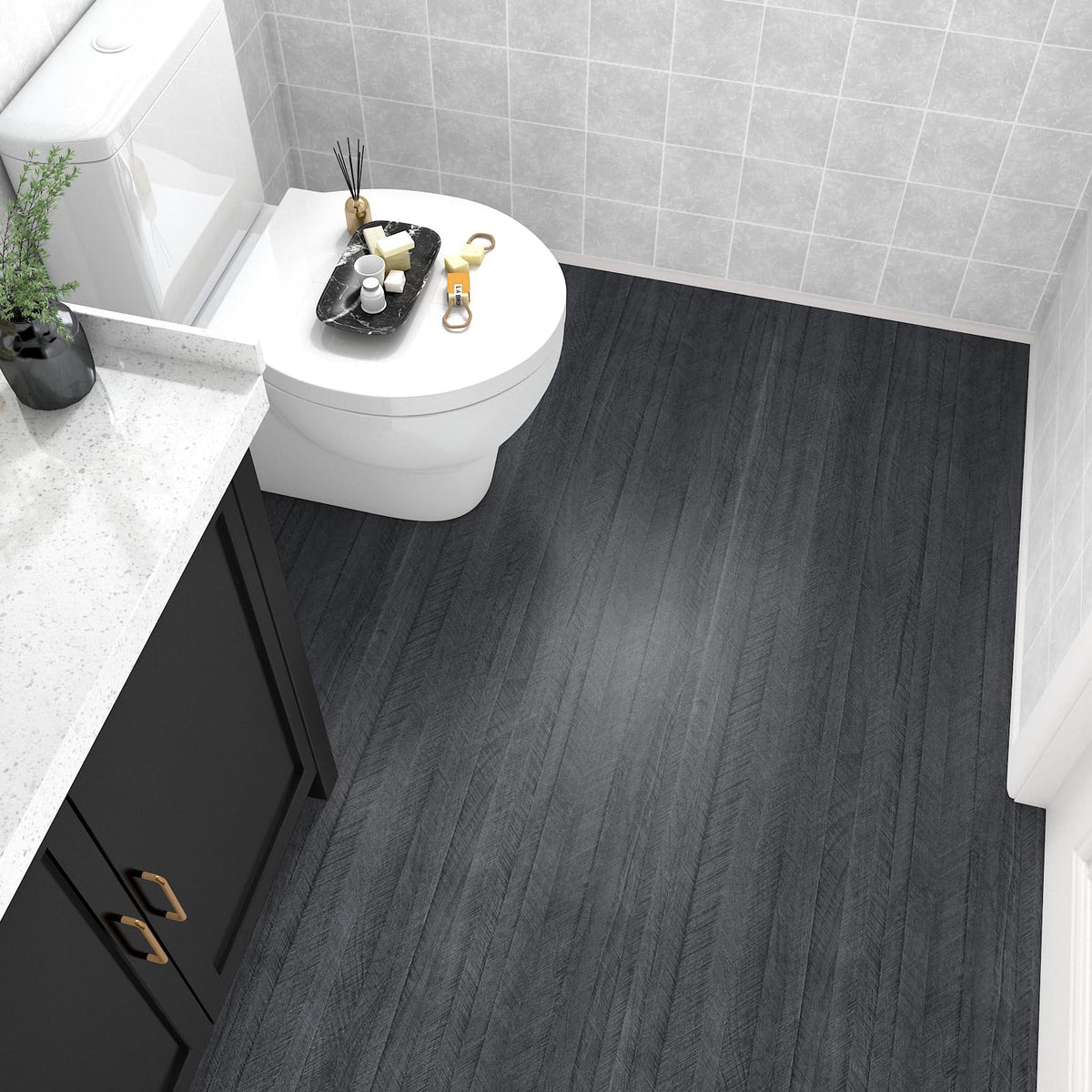 WESTICK drawer fronts featuring cohesive black wood grain styling