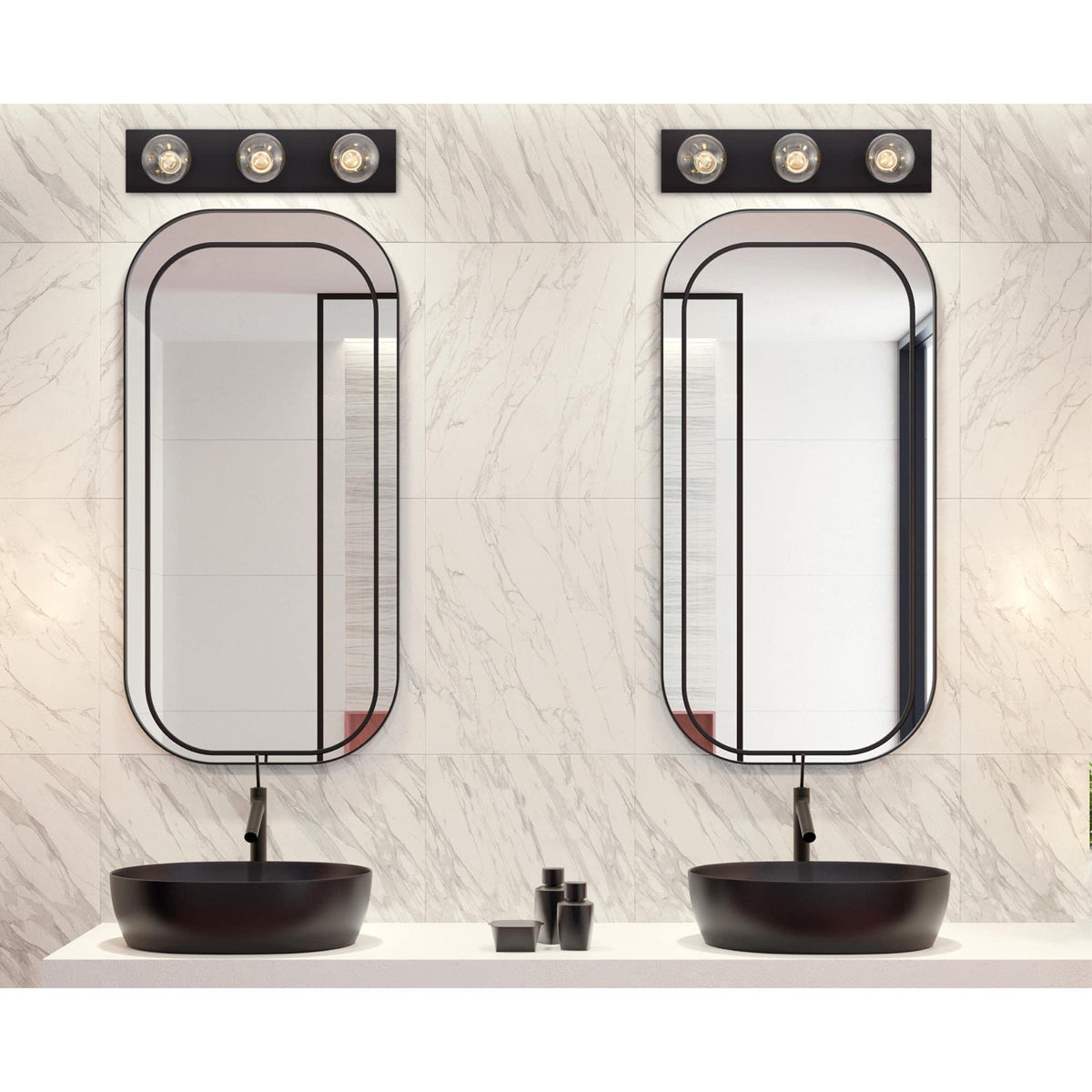 Vertical mount example of Westinghouse 6117500 for compact bathrooms.