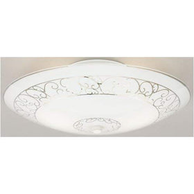 Westinghouse 6620600 round white ceiling fixture with scroll glass for living room ambiance.