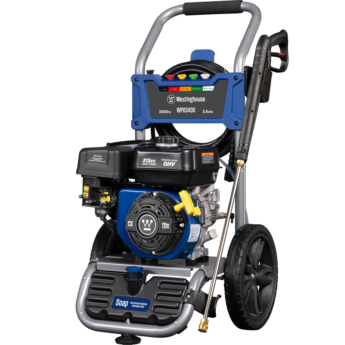 Westinghouse WPX3400SC never-flat wheels for easy mobility