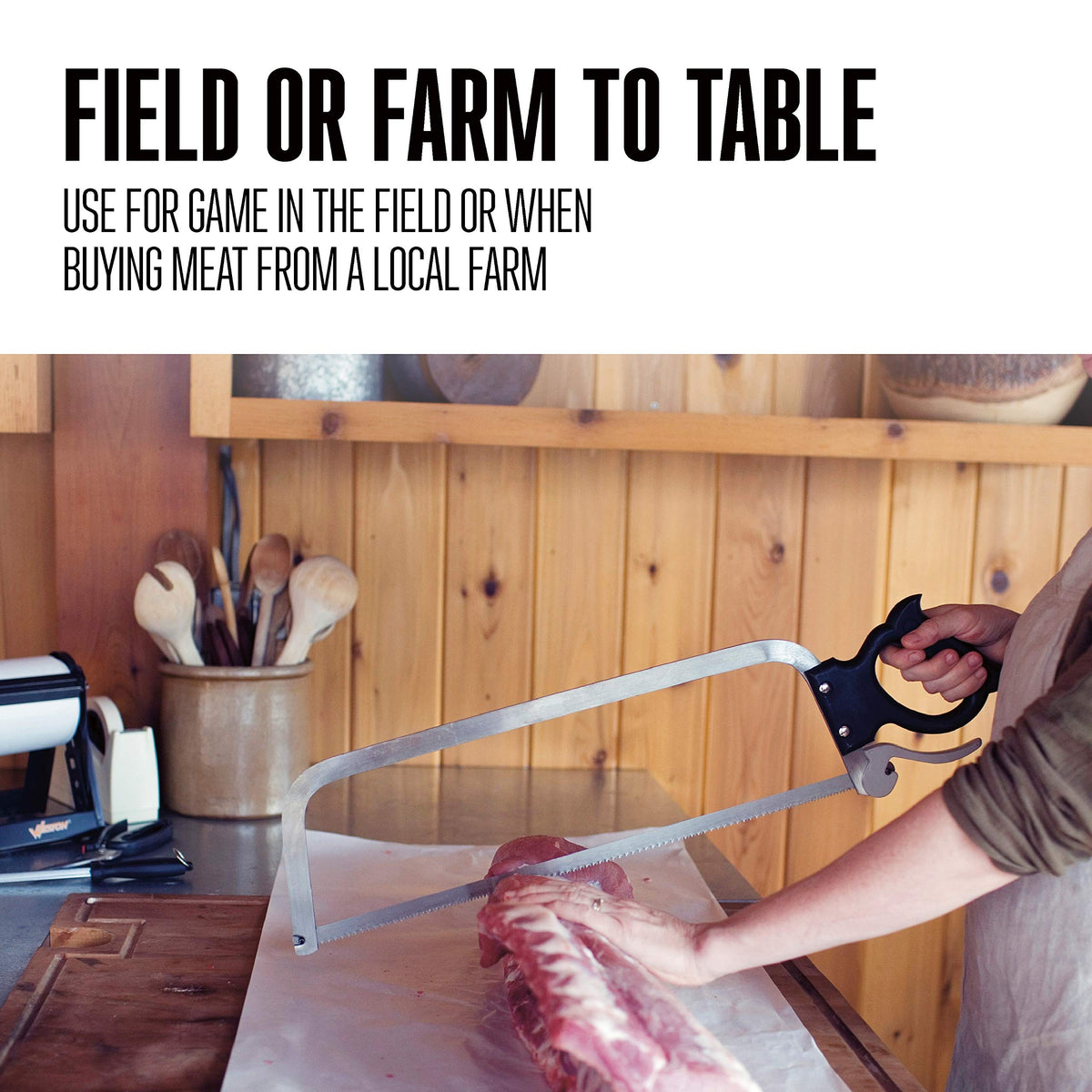 Weston butcher saw with quick-release handle for fast blade changes.