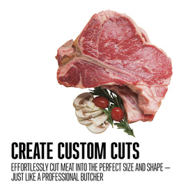 Weston saw serrated blade close-up for effortless bone and meat work.