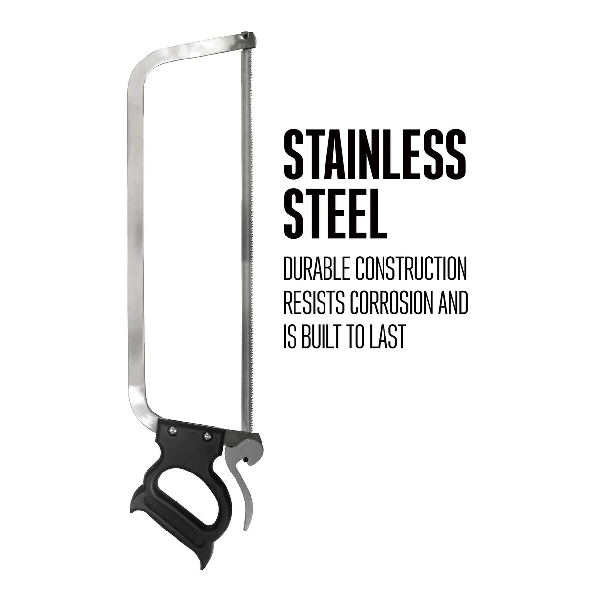Weston’s sturdy stainless frame supports heavy-duty cutting in home or field settings.